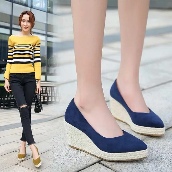 Modest / Simple Black Casual Braid Womens Shoes 2020 10 cm Wedges Pointed Toe