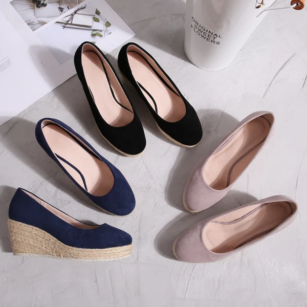 Modest / Simple Black Casual Braid Womens Shoes 2020 Suede 7 cm Wedges Round Toe