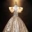 Sparkly Gold Sequins Prom Dresses 2021 Ball Gown V-Neck Lace Flower Rhinestone Ruffle Short Sleeve Backless Floor-Length / Long Prom Formal Dresses