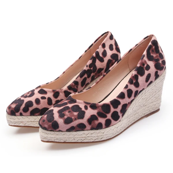 Chic / Beautiful Blushing Pink Street Wear Braid Womens Shoes 2020 Leopard Print 7 cm Wedges Pointed Toe