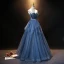 Fashion Ocean Blue Prom Dresses 2021 A-Line / Princess Strapless Rhinestone Sash Sleeveless Backless Floor-Length / Long Formal Dresses