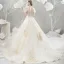 Modern / Fashion Champagne Wedding Dresses 2018 Ball Gown Lace Appliques Embroidered V-Neck Backless Short Sleeve Chapel Train Wedding