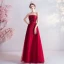 Chic Rouge Robe Demoiselle D'honneur 2020 Princesse Bustier En Dentelle Fleur Sans Manches Dos Nu Longue Robe Pour Mariage