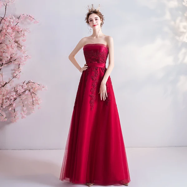 strapless open back dress Beaded Cherry Chiffon Dress Beach Wedding Dress Long V-Neck Bridesmaid –  DaisyFormals-Bridesmaid and Formal Dresses in 59+ Colors main image 1