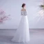 Affordable White Wedding Dresses 2020 A-Line / Princess Off-The-Shoulder Lace Flower 1/2 Sleeves Backless Floor-Length / Long Wedding