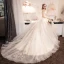 Chic / Beautiful Champagne Wedding Dresses 2018 A-Line / Princess Glitter Lace Flower Rhinestone Off-The-Shoulder Backless Sleeveless Cathedral Train Wedding