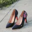 Classy Black Casual Pumps 2020 Leather Embroidered 8 cm Stiletto Heels Pointed Toe Pumps