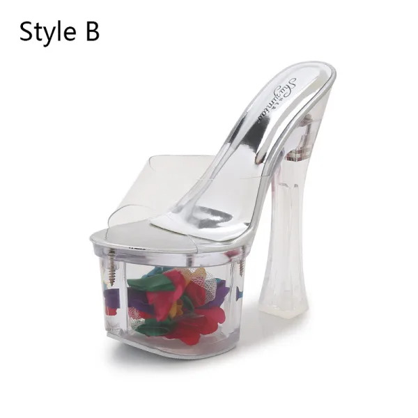Sexy Transparent Argenté Club de carnaval Sandales Femme 2020 20 cm Talons Épais Peep Toes / Bout Ouvert Sandales