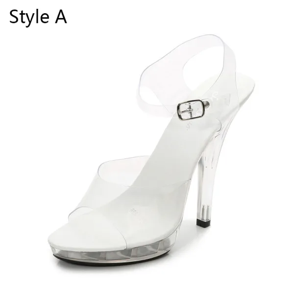 Transparent Blanche Désinvolte Sandales Femme 2020 12 cm Talons Aiguilles Peep Toes / Bout Ouvert Sandales