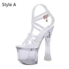 Sexy White Rave Club Crystal Womens Sandals 2020 X-Strap 17 cm Thick Heels Open / Peep Toe Sandals