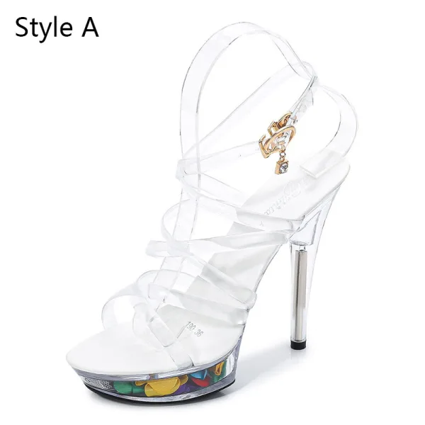 Sexy Blanche Voyage de noces Cristal Sandales Femme 2020 X-Strap Bride Cheville 13 cm Talons Aiguilles Peep Toes / Bout Ouvert Sandales