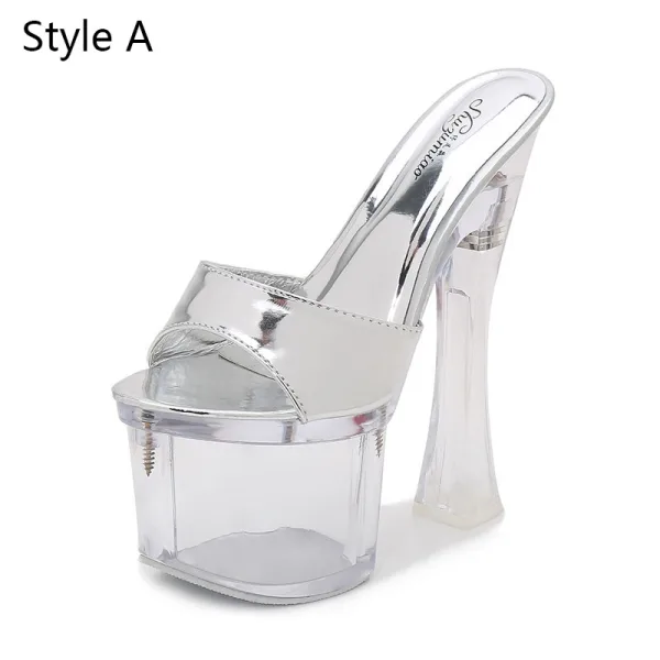 Sexy Black Street Wear Womens Sandals 2020 18 cm Thick Heels Open / Peep Toe Sandals