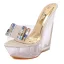 Charming Gold Cocktail Party Crystal Womens Sandals 2020 Rhinestone Bow 14 cm Wedges Open / Peep Toe Sandals