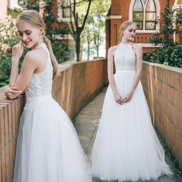 Chic / Beautiful Ivory Beach Wedding Dresses 2018 A-Line / Princess Lace Shoulders Sleeveless Floor-Length / Long Wedding