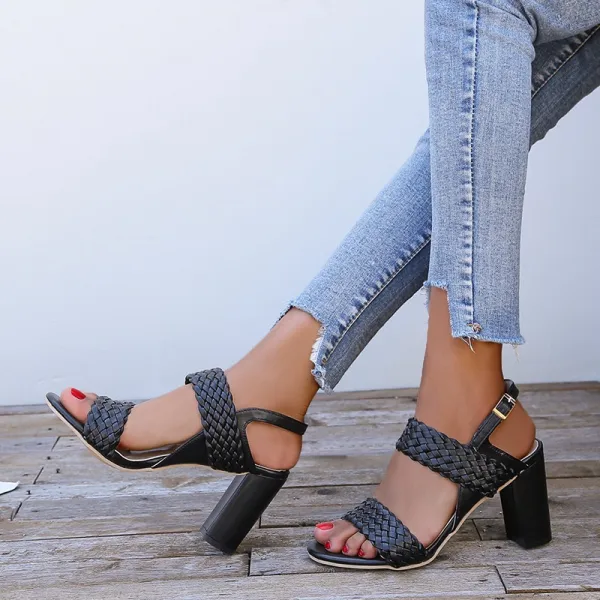 Modest / Simple Ivory Street Wear Womens Sandals 2020 8 cm Thick Heels Open / Peep Toe Sandals