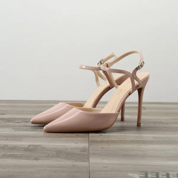Fashion Black Street Wear Womens Sandals 2020 Patent Leather Ankle Strap 10 cm Stiletto Heels Pointed Toe Sandals