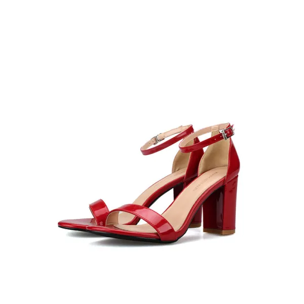 Enkla Nude Casual Sandaler Dam 2020 Ankelband 8 cm Tjocka Klackar Peep Toe Sandaler