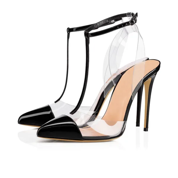 Sexy Beige Soirée Sandales Femme 2020 Rivet T-Strap 12 cm Talons Aiguilles À Bout Pointu Sandales