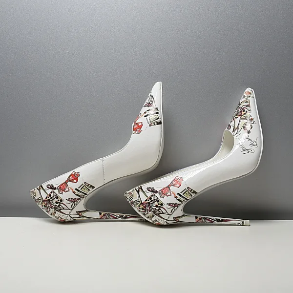 Fashion White Street Wear Pumps 2020 Doodle Cartoon 12 cm Stiletto Heels Pointed Toe Pumps