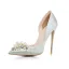 Fashion Champagne Wedding Shoes 2020 Rhinestone Pearl 12 cm Stiletto Heels Pointed Toe Wedding Pumps