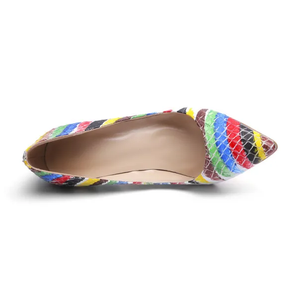 Mode Multifarben Strassenmode Gestreift Gekritzel Pumps 2020 12 cm Stilettos Spitzschuh Pumps
