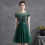 Chic / Belle Vert Foncé Robe De Fete Robe De Cocktail 2021 Princesse Encolure Dégagée Paillettes Ceinture Manches Courtes Dos Nu Courte Cocktail Robe De Ceremonie
