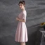 Chic / Beautiful Blushing Pink Homecoming Satin Graduation Dresses 2021 A-Line / Princess Scoop Neck Short Sleeve Backless Knee-Length Formal Dresses