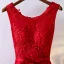 Chic / Beautiful Red Formal Dresses Evening Dresses  2017 Lace Flower Bow Artificial Flowers Zipper Up Scoop Neck Sleeveless Tea-length A-Line / Princess
