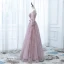 Chic / Belle Robe De Soirée 2017 De l'épaule 1/2 Manches Perlage Noeud Ceinture Volants Dentelle Longue Robe De Ceremonie