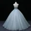 Chic / Beautiful Sky Blue Pearl Sequins Prom Dresses 2022 Ball Gown Strapless Sleeveless Backless Floor-Length / Long Formal Dresses