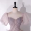 Chic / Beautiful Lavender Glitter Beading Prom Dresses 2024 A-Line / Princess Square Neckline Short Sleeve Backless Floor-Length / Long Prom Formal Dresses