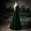 Vintage / Retro Dark Green Beading Sequins Velvet Prom Dresses 2025 A-Line / Princess V-Neck Long Sleeve Floor-Length / Long Prom Formal Dresses