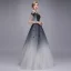 Charmant Dégradé De Couleur Robe De Bal 2018 Princesse Appliques Perlage Cristal Paillettes Encolure Dégagée Manches Courtes Longue Robe De Ceremonie