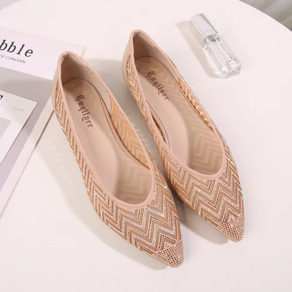 Chic / Belle Noire Désinvolte Plat Chaussures Femmes 2020 Cuir Faux Diamant À Bout Pointu