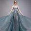 Scintillantes Bleu D'encre Robe De Soirée 2018 Princesse Transparentes Perlage Paillettes Perle En Dentelle Appliques Encolure Dégagée Sans Manches Dos Nu Tribunal Train Robe De Ceremonie