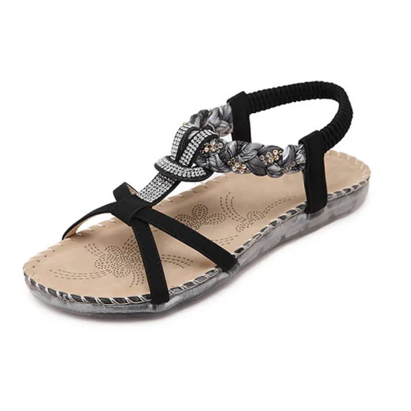 Bohême Romain Beige Plage Pantoufle & Tongs 2020 Faux Diamant Peep Toes / Bout Ouvert Plate Chaussures Femmes