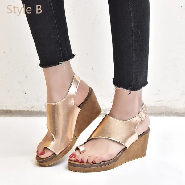 Schöne Schwarz Freizeit Sandalen Damen 2020 6 cm Keilabsatz Peeptoes Sandaletten