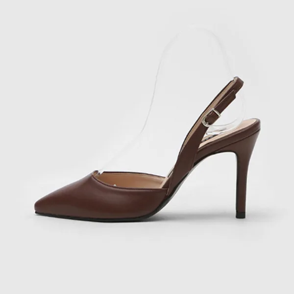 Simple Bureau OL Noire Slingbacks Sandales Femme 2020 10 cm Talons Aiguilles À Bout Pointu Sandales