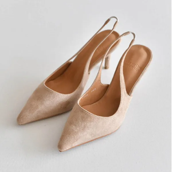 Simple Noire Bureau OL Slingbacks Sandales Femme 2020 Daim 8 cm Talons Aiguilles À Bout Pointu Sandales