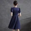 Simple Bleu Marine Satin de retour Robe De Graduation 2021 Princesse Encolure Carrée Noeud Manches Courtes Mi-Longues Robe De Ceremonie