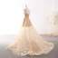 Chic / Belle Champagne Robe De Soirée 2018 Princesse Étoile Papillon Encolure Dégagée Dos Nu Sans Manches Tribunal Train Robe De Ceremonie