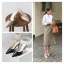 Schlicht Beige Strassenmode Sommer Sandalen Damen 2020 8 cm Stilettos Spitzschuh Sandaletten