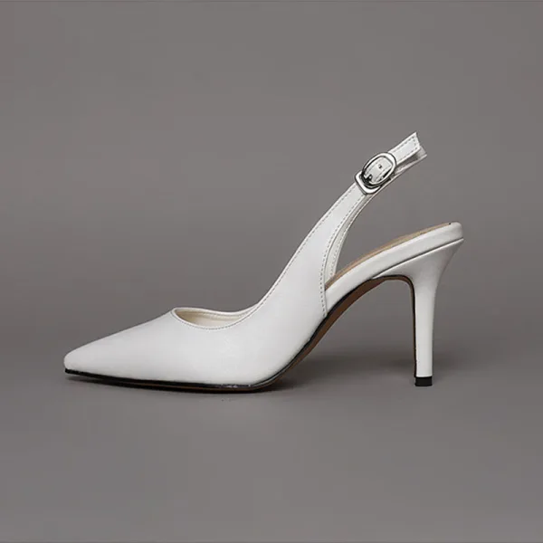 Schlicht Champagner Freizeit Slingpumps Sandalen Damen 2020 8 cm Stilettos Spitzschuh Sandaletten