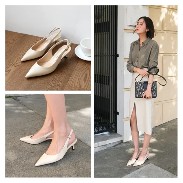 Schlicht Nude Freizeit Slingpumps Sandalen Damen 2020 8 cm Stilettos Spitzschuh Sandaletten