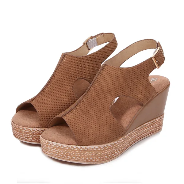 Proste / Simple Brązowy Lato Plaża Sandały Damskie 2020 8 cm Na Koturnie Peep Toe Sandały