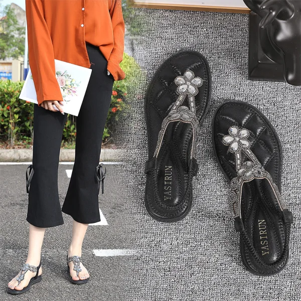 Bohemia Summer Gold Beach Rhinestone Slipper & Flip flops 2020 Open / Peep Toe Flat Womens Shoes