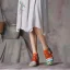 Traditionnel Orange Vêtement de rue Cuir Sandales Femme 2020 5 cm Talons Épais Peep Toes / Bout Ouvert Sandales