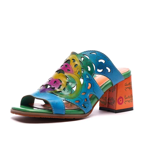 Traditionnel Bleu Vêtement de rue Sandales Femme 2020 Cuir 5 cm Talons Aiguilles Peep Toes / Bout Ouvert Sandales