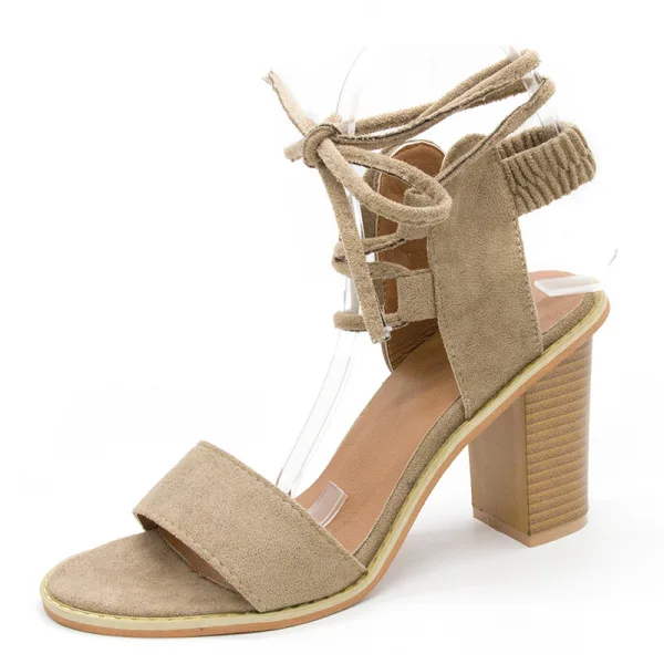 Chic / Beautiful Black Street Wear Suede Womens Sandals 2020 Ankle Strap 9 cm Thick Heels Open / Peep Toe Sandals