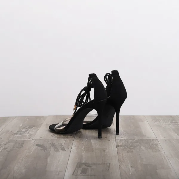 Simple Noire Vêtement de rue Daim Sandales Femme 2020 Bride Cheville 10 cm Talons Aiguilles Peep Toes / Bout Ouvert Sandales